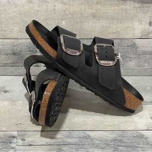 BIRKENSTOCK Arizona Big Buckle Slide Sandal - Black Leather - Size - 8-8.5 .US